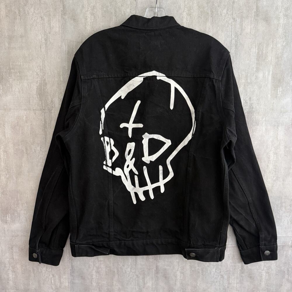 G-Eazy The Beautiful & Damned Denim Jacket Mens XL Black Cotton Streetwear Skull